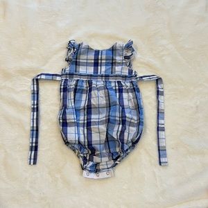 Blue Plaid Romper with Tieback